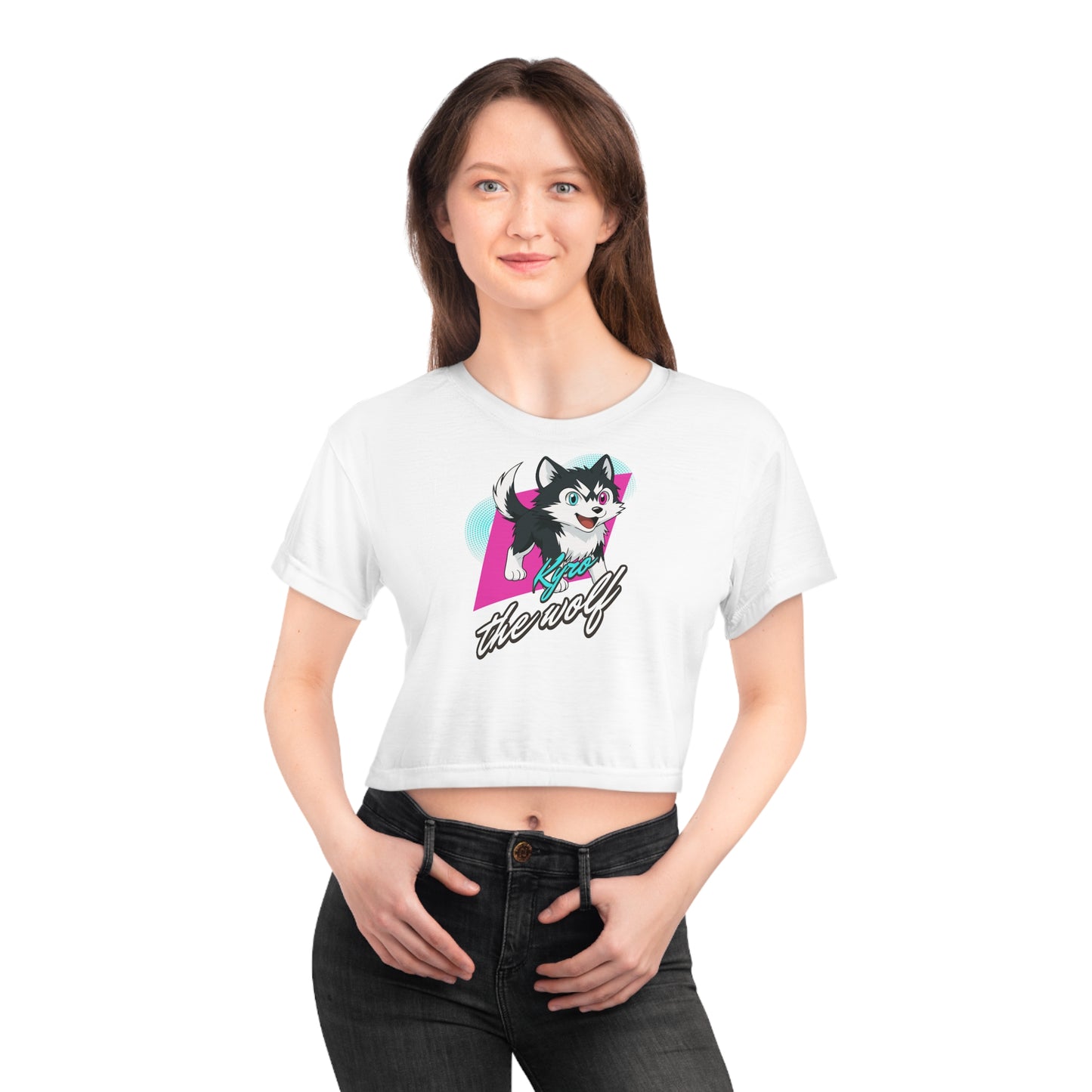 AniGame Original - “Kyro the Wolf” Crop Tee for Gamers | Cute Wolf Design | Perfect for Festivals, Twitch, Gifts, Summer Wear