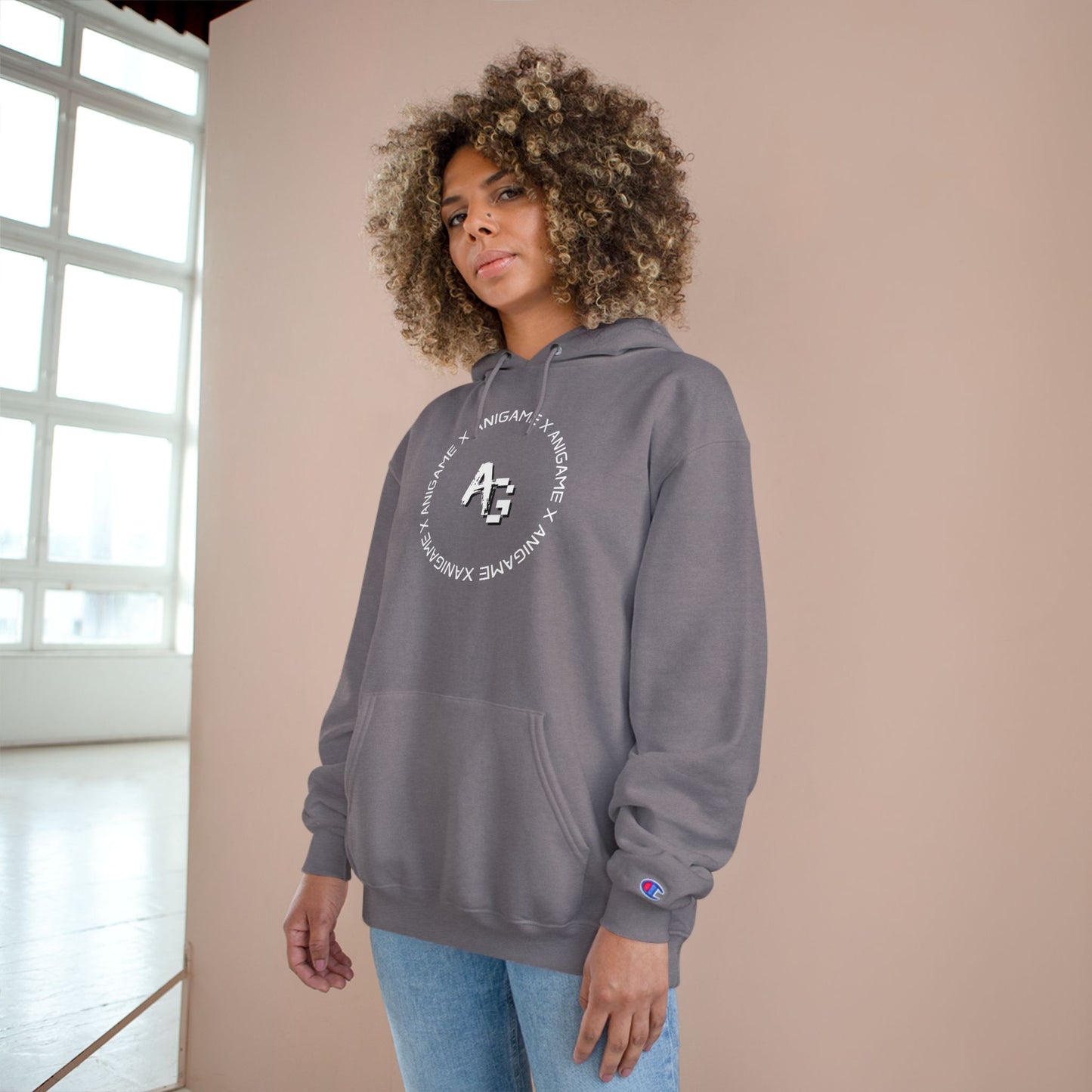 AniGame X Champion Hoodie | Level Up Style, Cozy Streetwear, Perfect Gift for Friends, Relaxed Aesthetic, Casual Wear